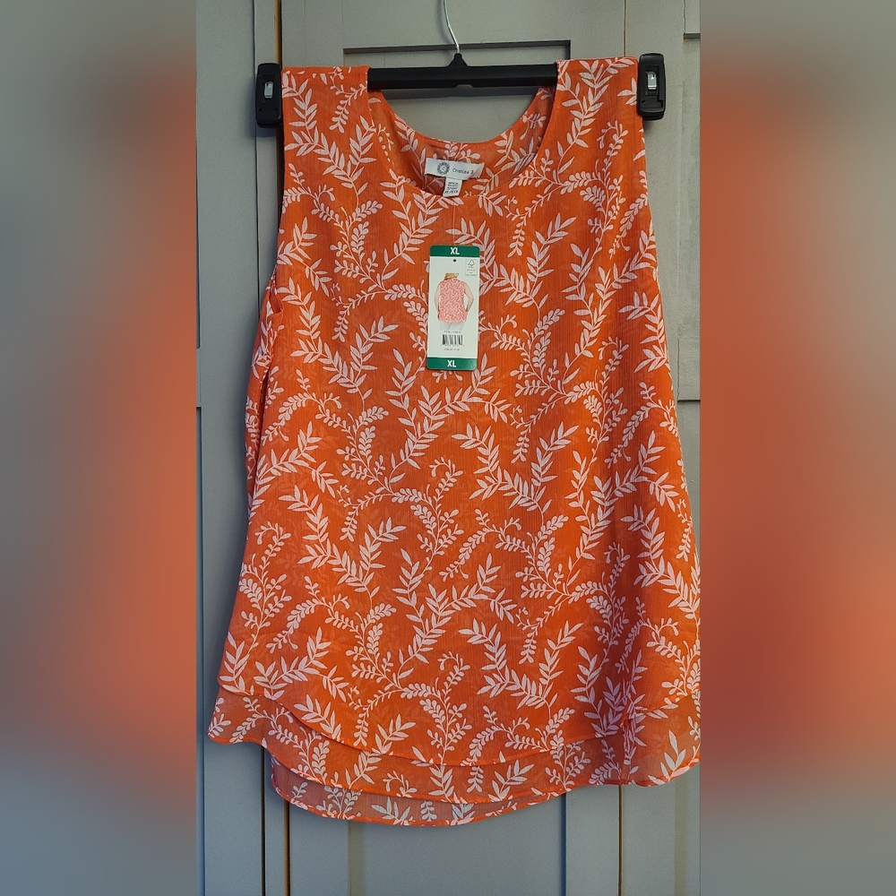 Vibrant Orange and White Sleeveless Tank Top